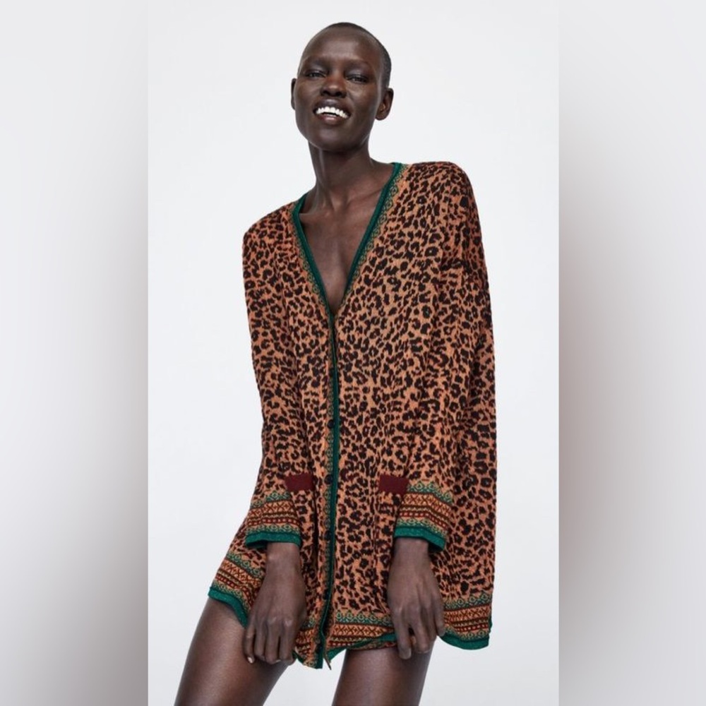 Zara Lurex Animal Print Cardigan Size S